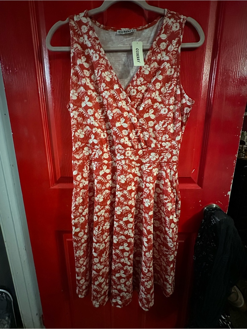 Red Floral Wrap-Style Sleeveless Dress